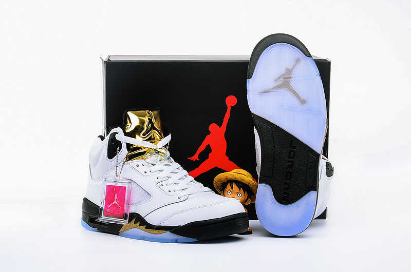 CLassic Air Jordan 5 Olympic White Black Gloden Shoes - Click Image to Close